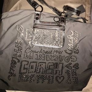 Gray and Silver Coach Poppy shoulder Hobo Bag